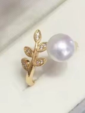 925 Sterling Silver Freshwater Pearl Leaf Ring